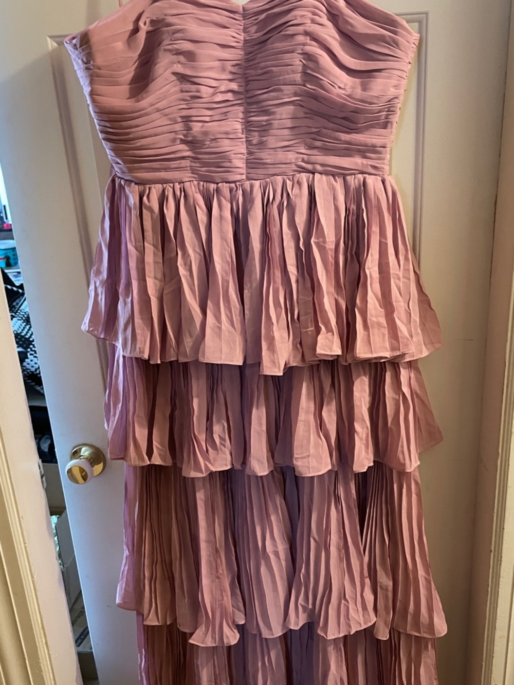 Strapless Tiered Ruffle Wedding Dress in Dusty Rose